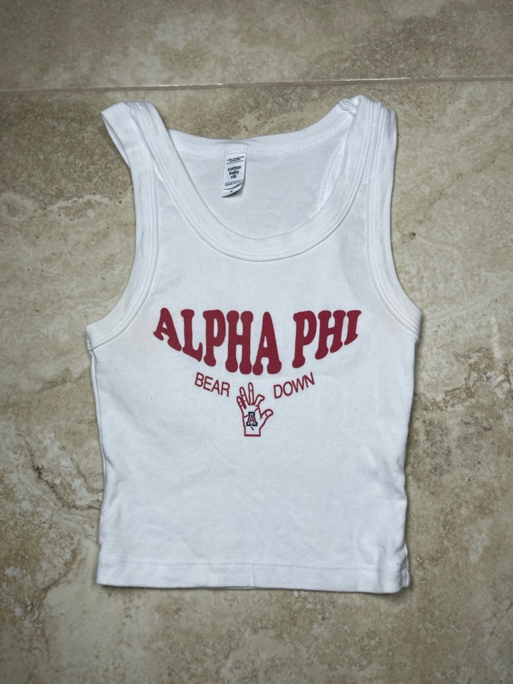 Los Angeles Apparel White Tank Top with Red Alpha Phi Print